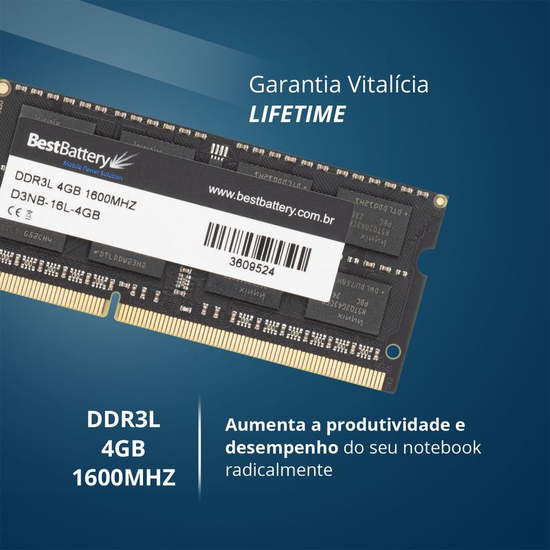 Memoria RAM DDR3L 4Gb 1600Mhz para Notebook - BB Baterias