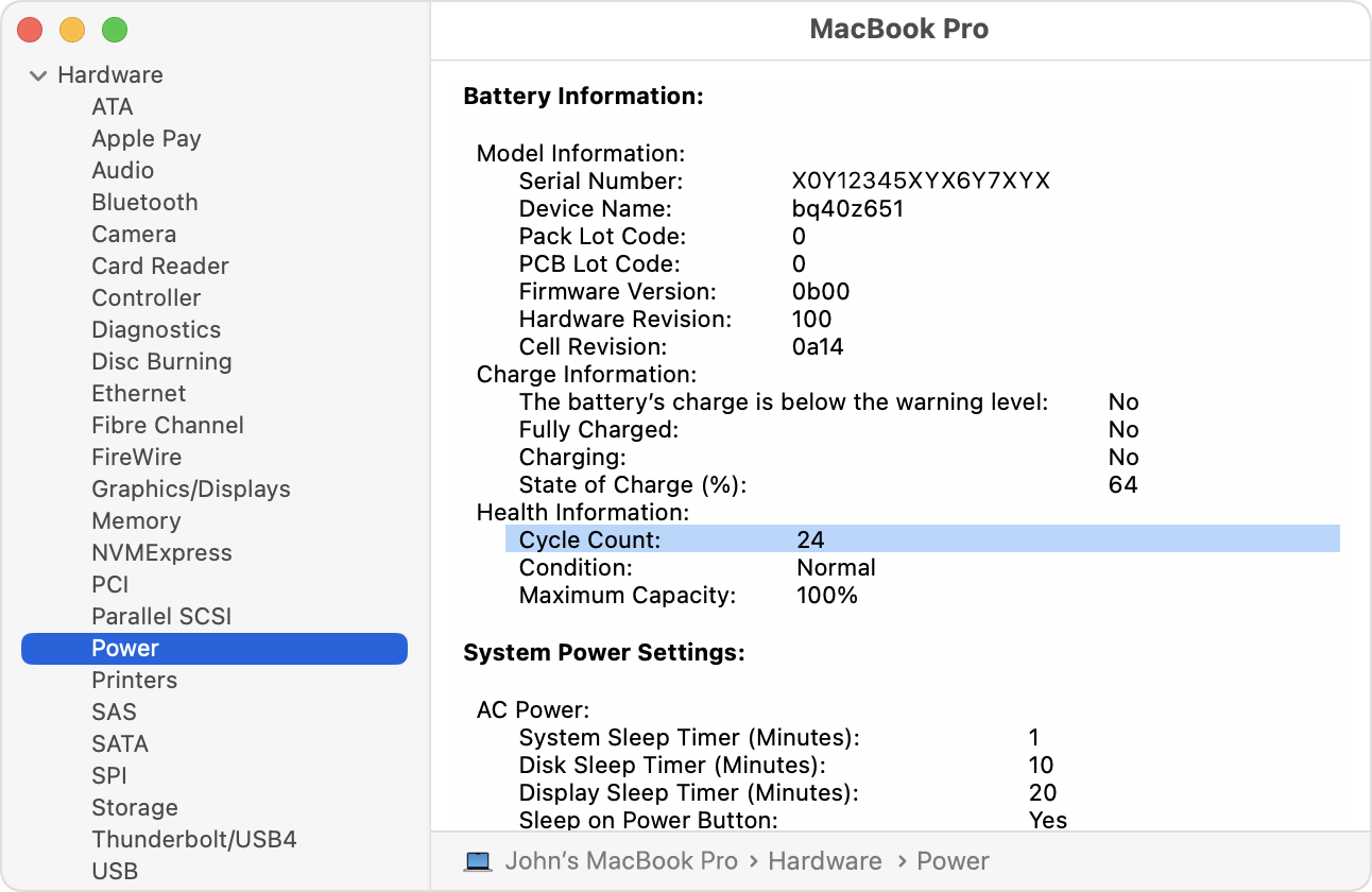 Ciclos da Bateria MacBook